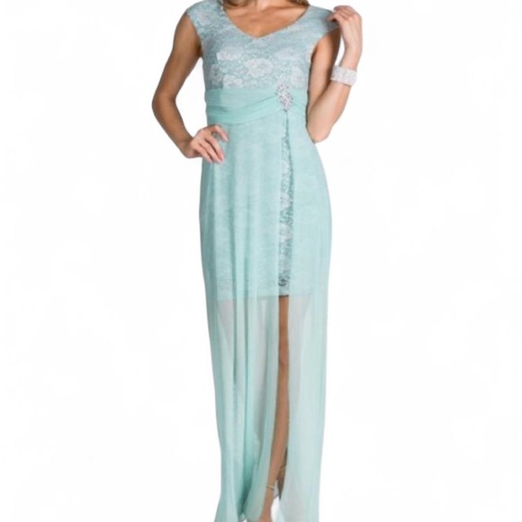 Dresses & Skirts - Mint Lace Chiffon Sheath Dress